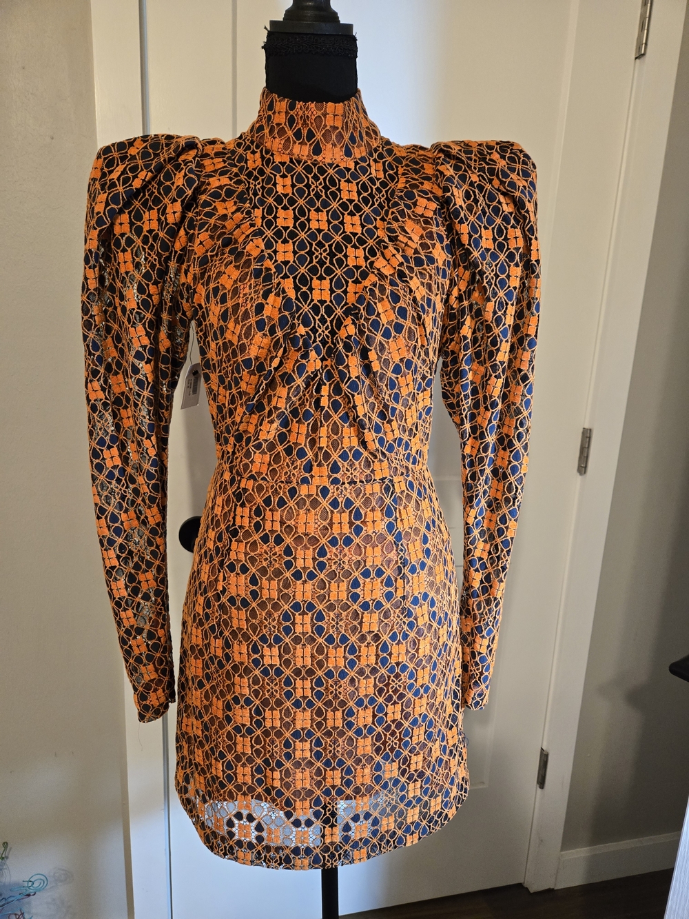 ROTATE Birger Christensen Ida Lace Mini Dress Orange NWT